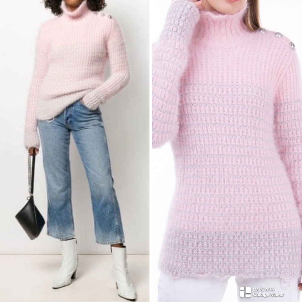 Balmain high neck angora sweater in oat rose pink NWT